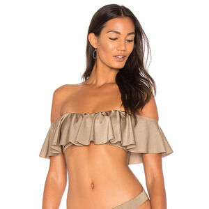 Eberjey Metallic Taupe Off-Shoulder Ruffle Bikini Top